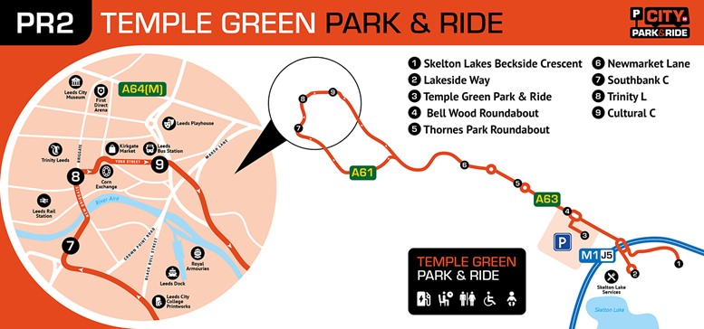 Temple Green Park and Ride route map